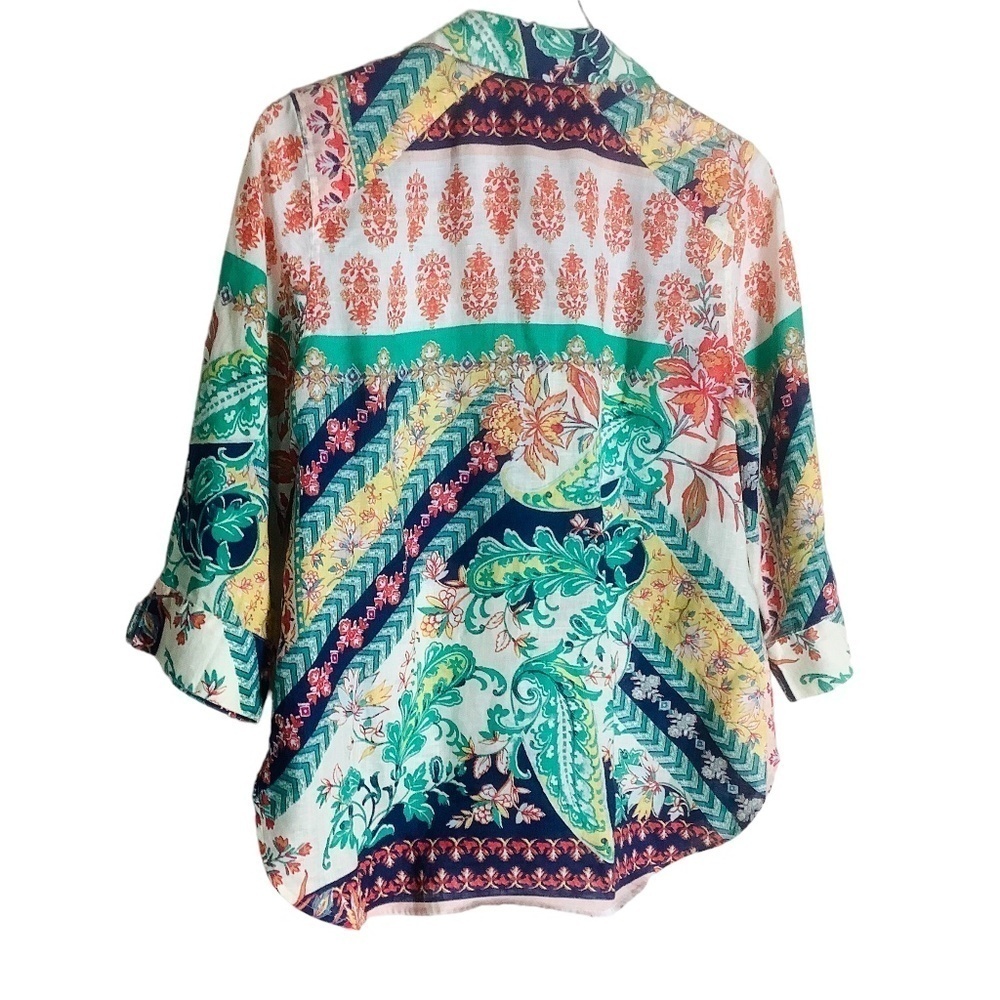 Chico's‎ No Iron Linen Paisley Shirt 3/4 Sleeves - Picture 10 of 16
